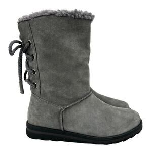 MukLuks Winter Boots Size 7 Gray Genuine Suede Faux Fur Lined Ziggy Rodeo